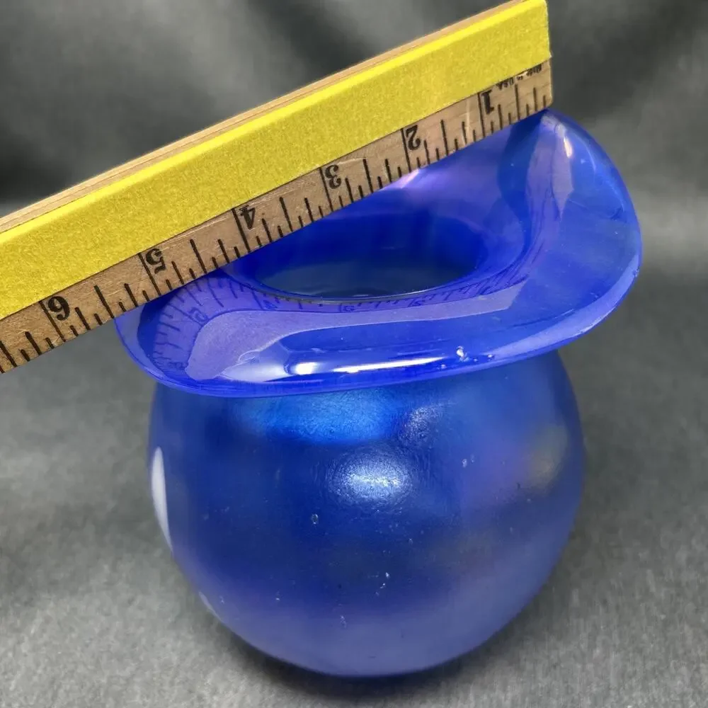 Von Poschinger Germany Blue Iridescent Art Glass Vase Confetti Flared Rim READ